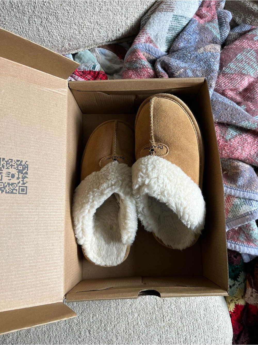 Bearpaw “Snuggle Martis” Tan Suede Shearling-Lined Slippers - Picture 5 of 7